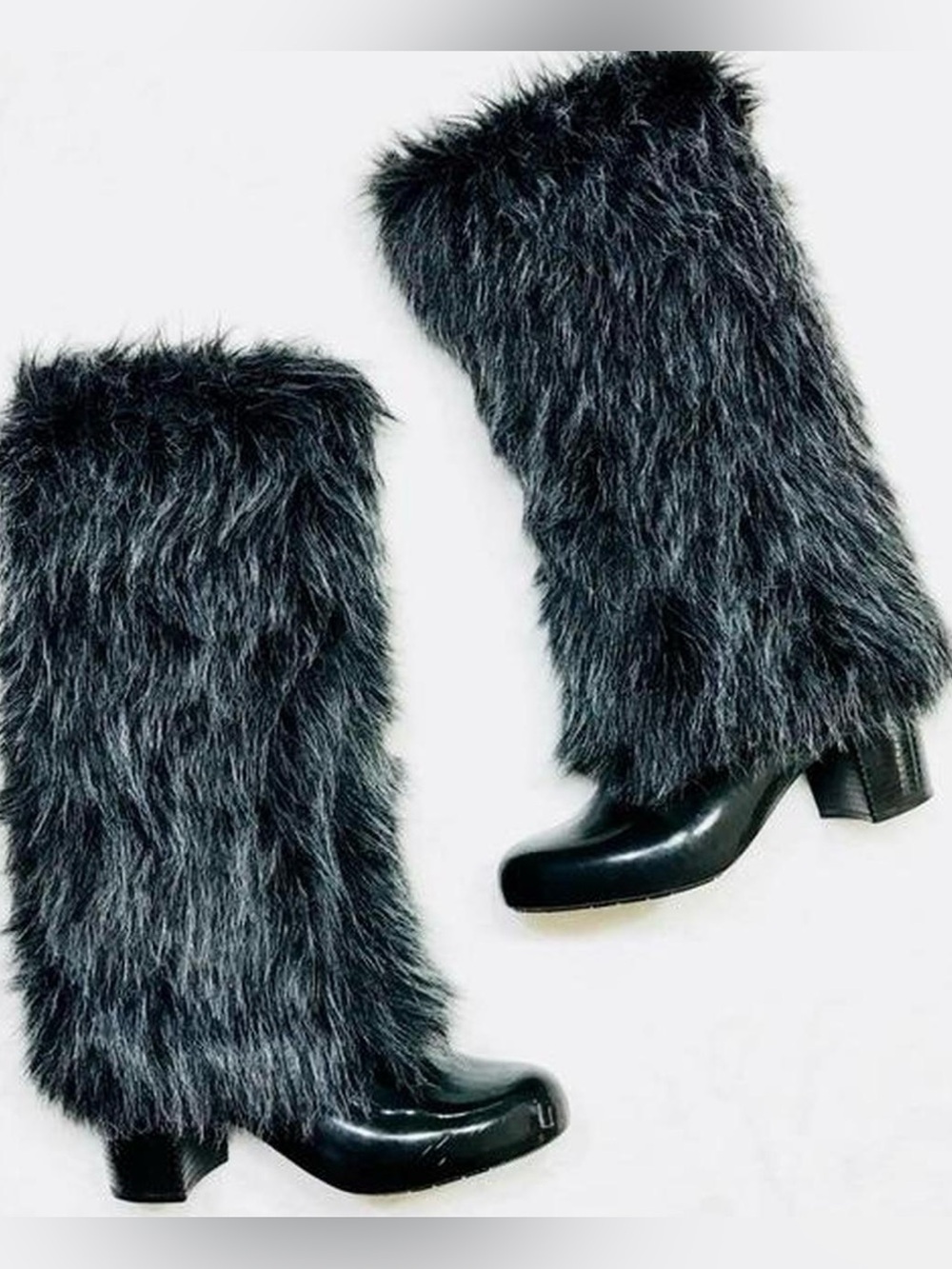 Melissa fur boots jelly boots block heel rare Y2K furry